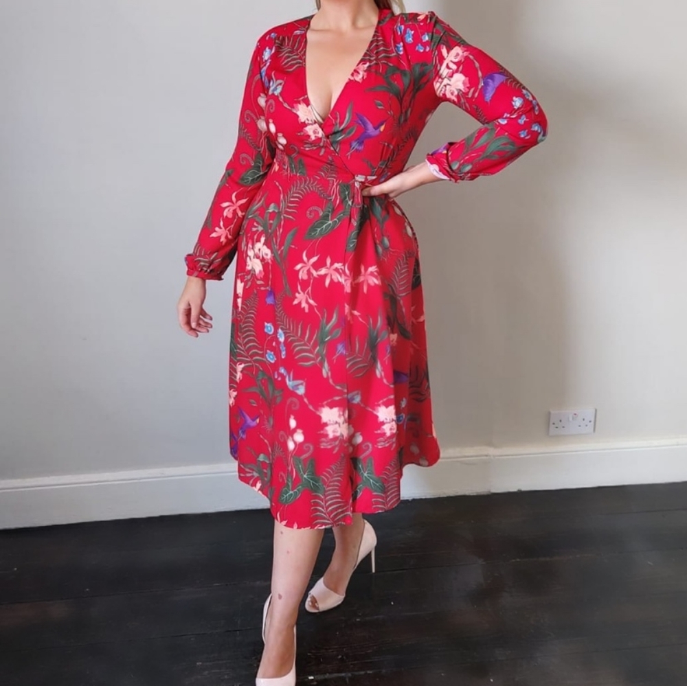 H&M Red Floral Midi Dress - Picture 4 of 13
